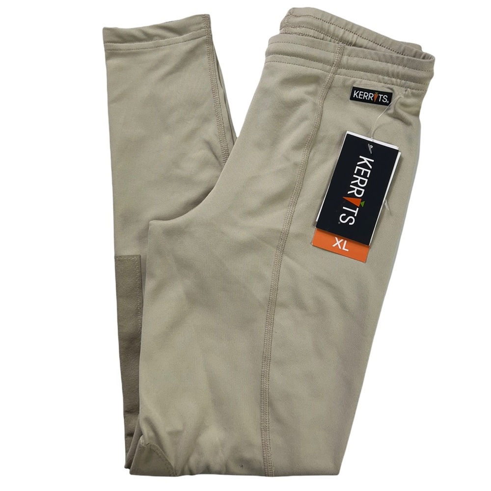 Kerrits Girls Knee Patch Performance Tights Beige Tan Stretch Drawstring XL New